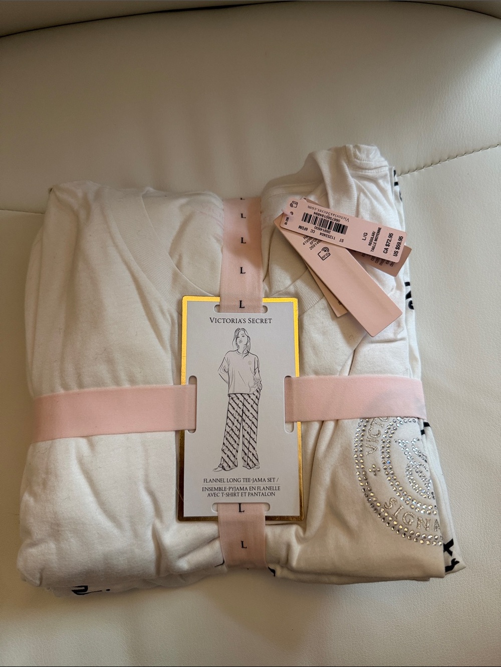 Victoria's Secret White Pajama Set with Pink Accents